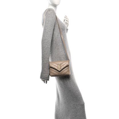 Saint Laurent Calfskin Y Quilted Monogram Toy Loulou Crossbody Bag Dark Beige 2 of 11