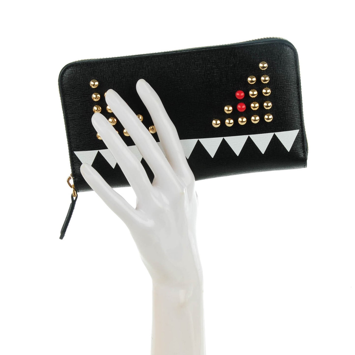 Vitello Elite Studded Monster Zip Around Wallet Black