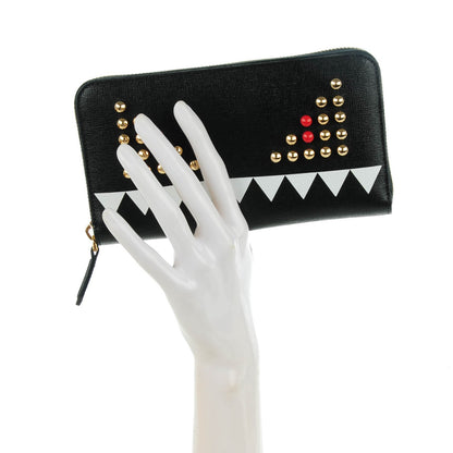 Fendi Vitello Elite Studded Monster Zip Around Wallet Black 2 of 7