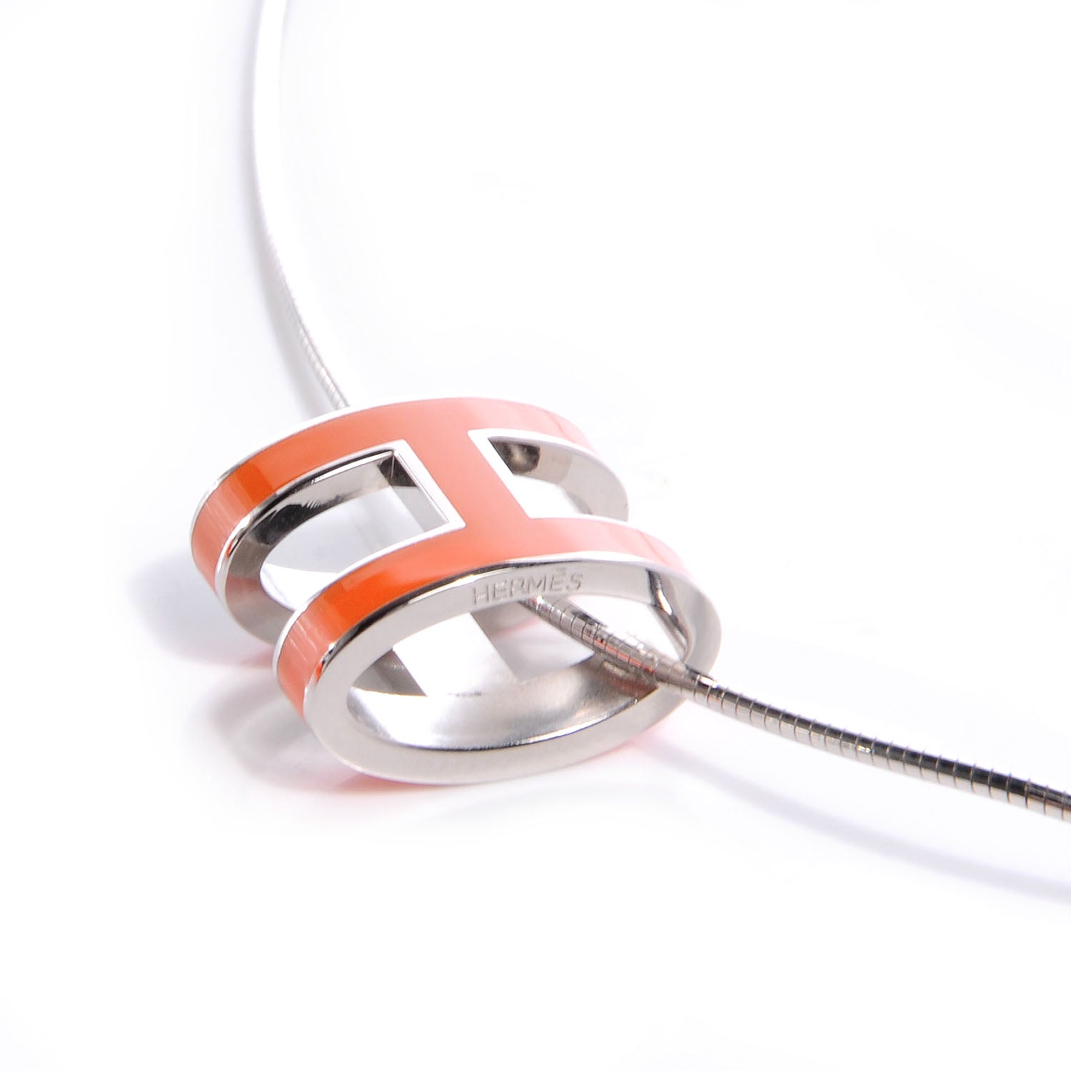 Hermes Silver and Palladium Pop H Necklace Orange 4 of 5