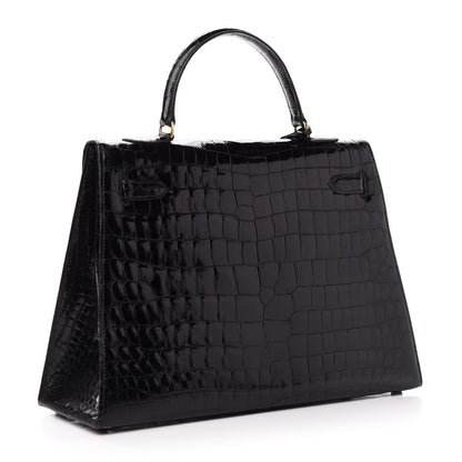Hermes Shiny Crocodile Kelly Sellier 32 Black 3 of 33