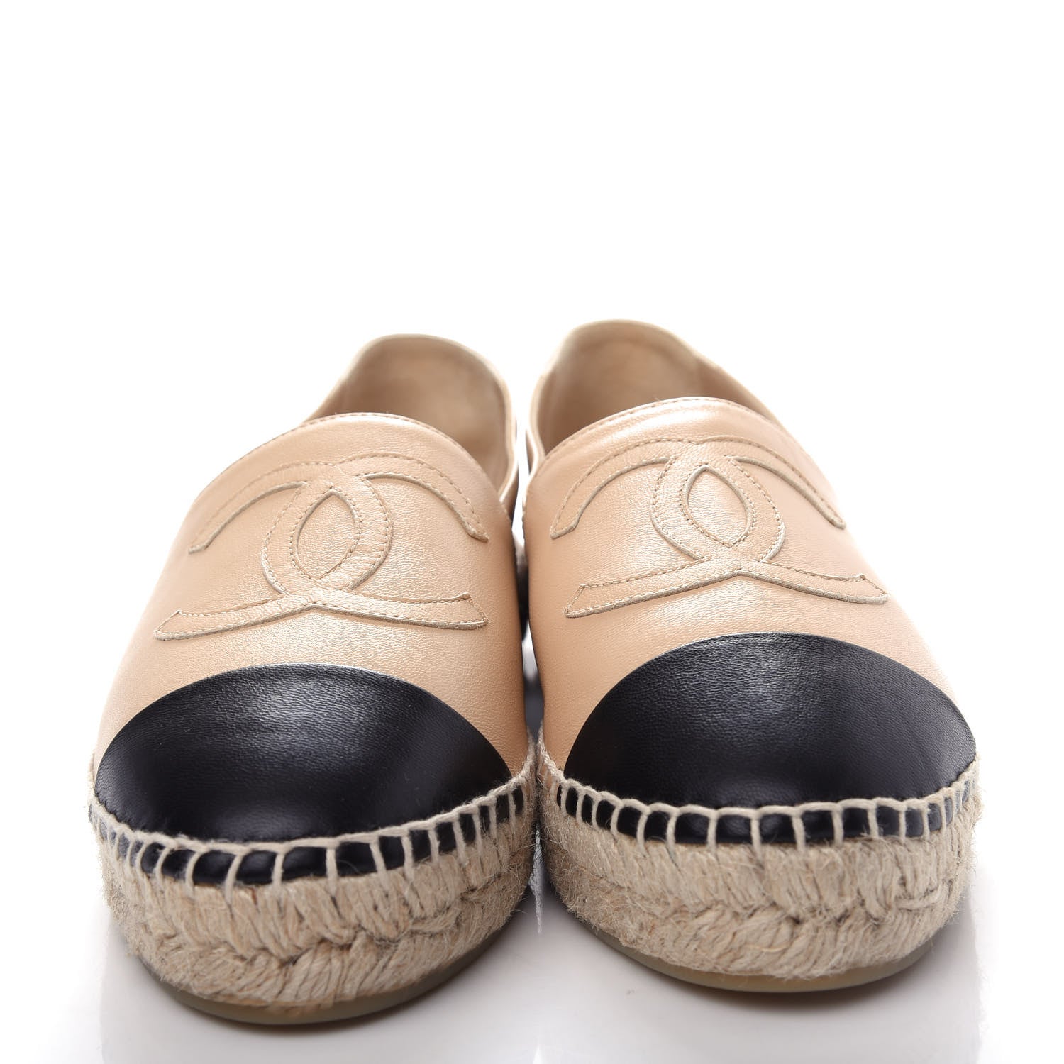 Chanel Lambskin CC Espadrilles 38 Beige Black 5 of 11