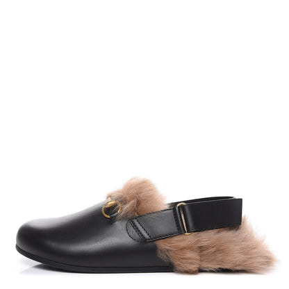 Gucci Calfskin Fur Mens Horsebit River Slingback Slippers 6 Black 1 of 10