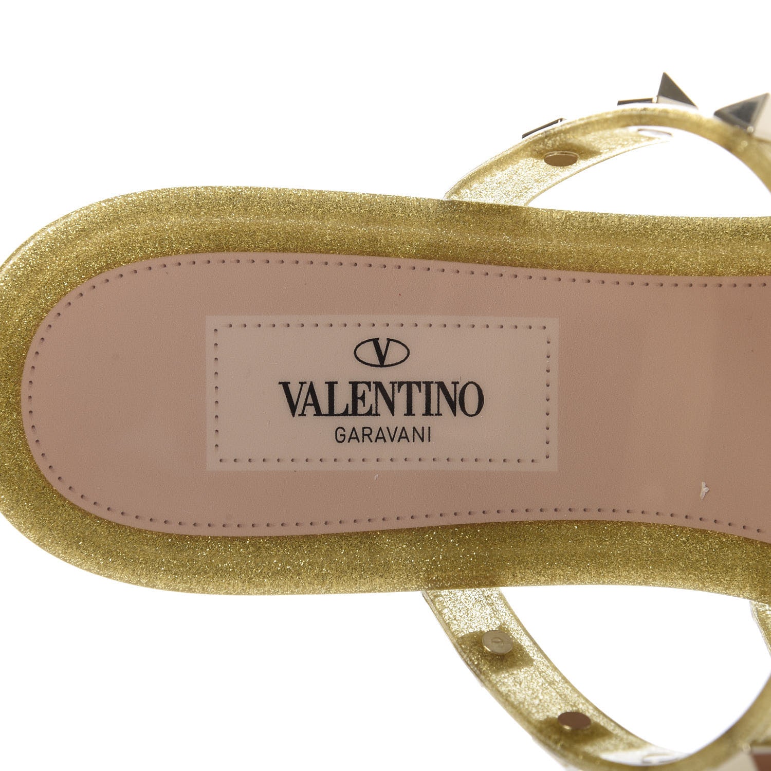Valentino Garavani PVC Jelly Glitter Rockstud Caged Flat Thong Sandals 37 Oro 8 of 9
