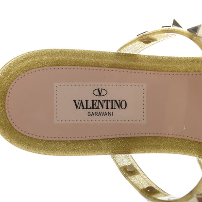 Valentino Garavani PVC Jelly Glitter Rockstud Caged Flat Thong Sandals 37 Oro 8 of 9