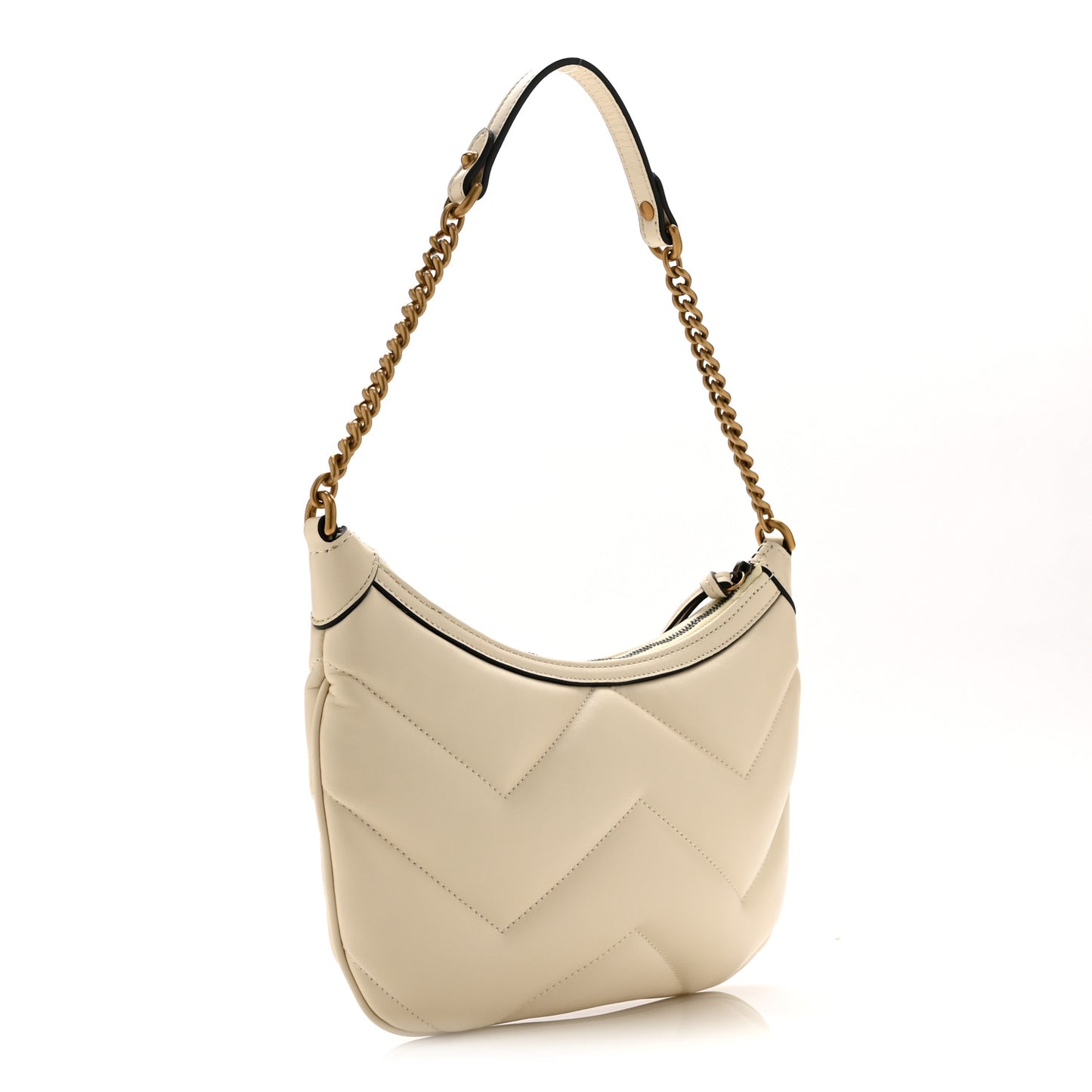 Calfskin Matelasse GG Marmont Half Moon Hobo White