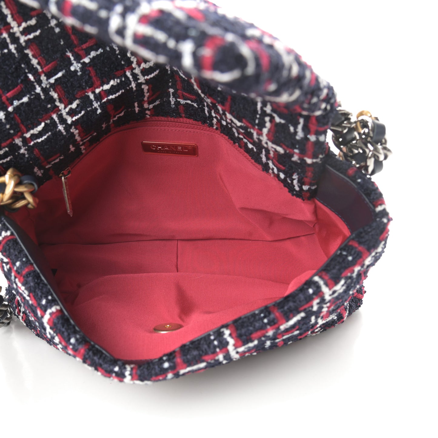 Tweed Quilted Medium Chanel 19 Flap Navy Blue White Red
