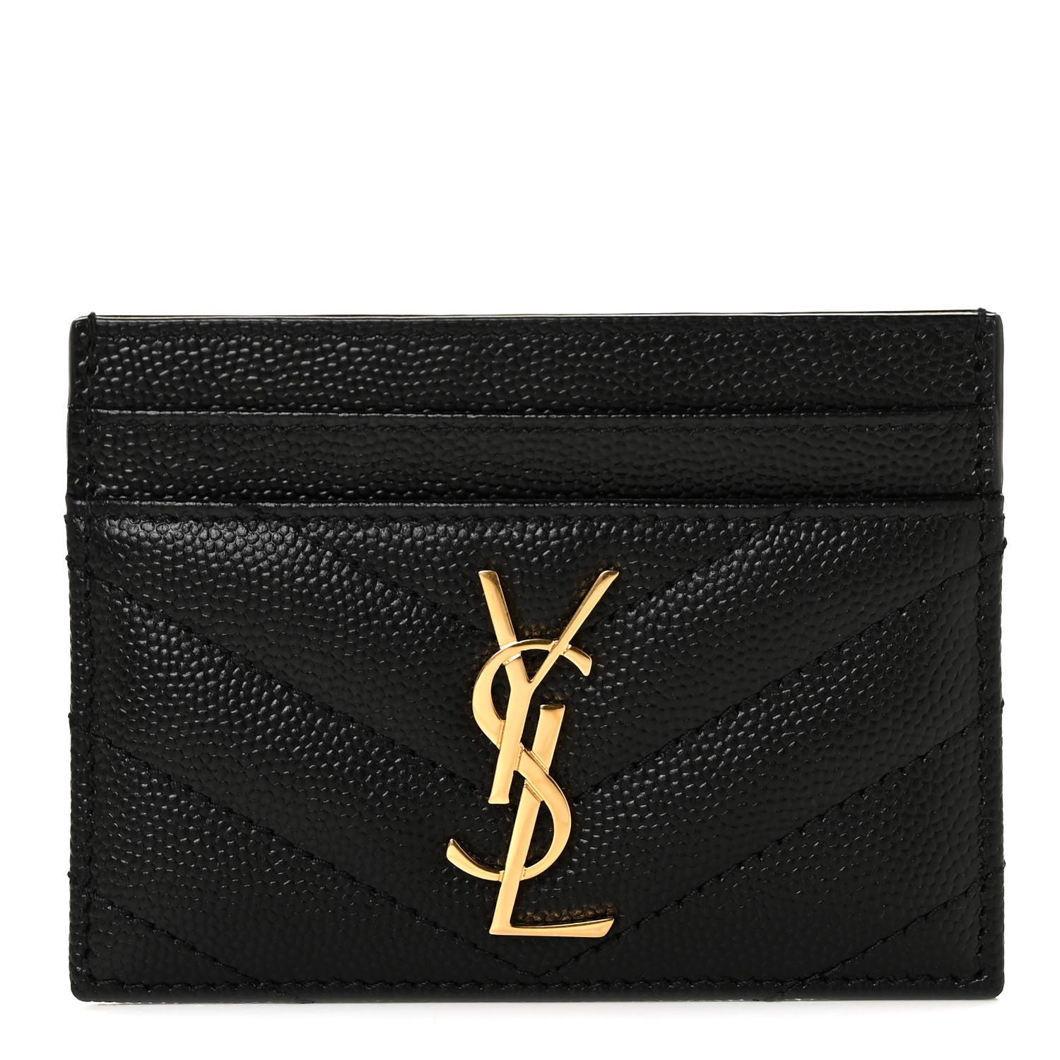 Saint Laurent Grain De Poudre Matelasse Chevron Monogram Credit Card Case Black 1 of 10
