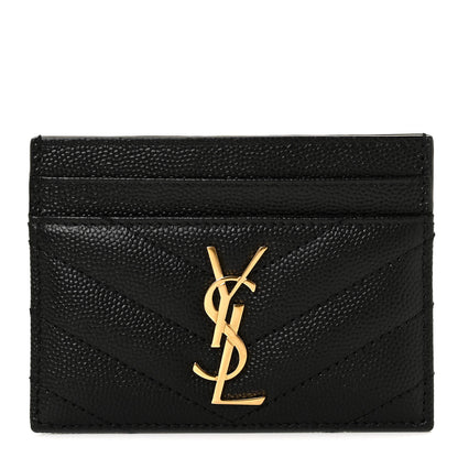 Saint Laurent Grain De Poudre Matelasse Chevron Monogram Credit Card Case Black 1 of 10