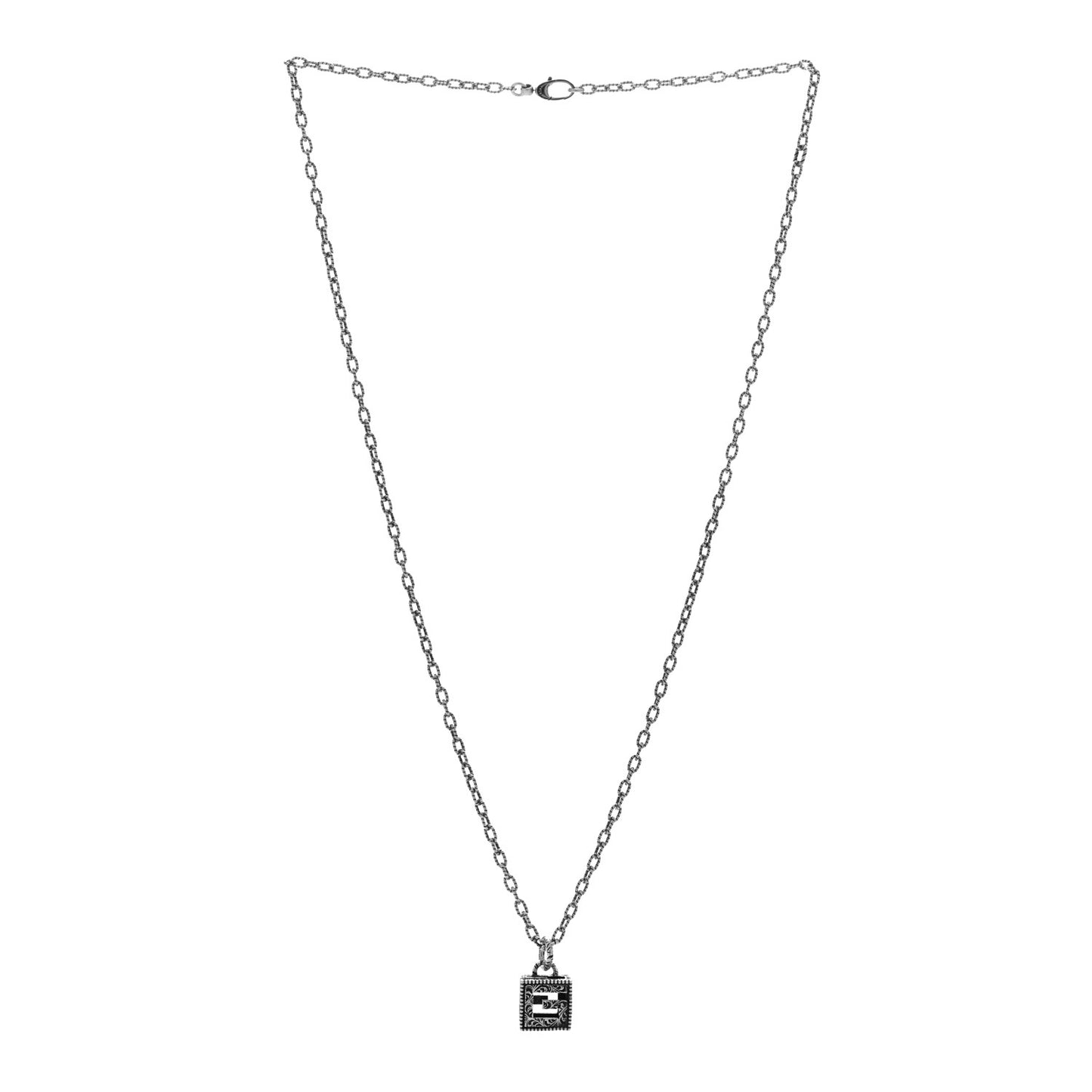Sterling Silver Textured Interlocking G Square Pendant Necklace
