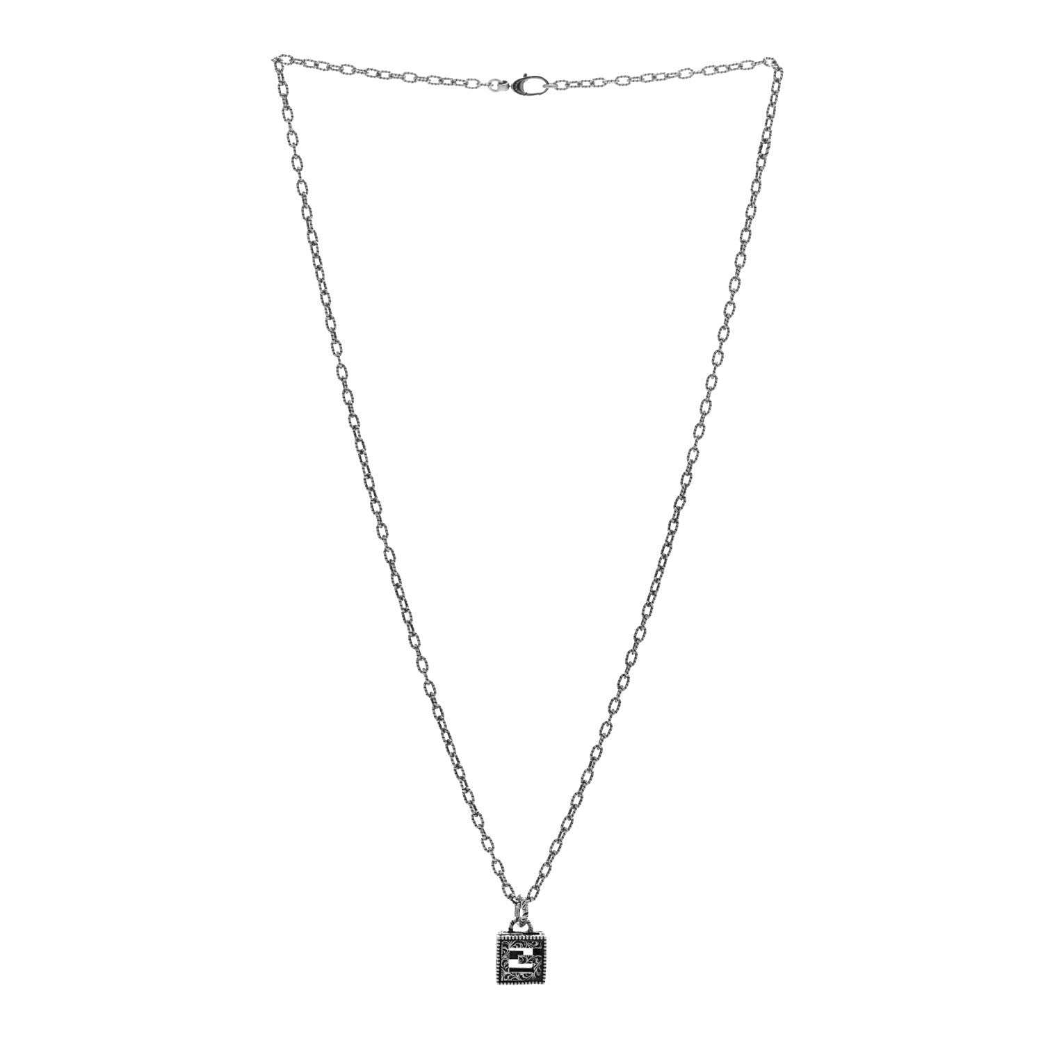 Gucci Sterling Silver Textured Interlocking G Square Pendant Necklace 3 of 4