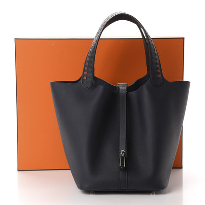 Hermes Epsom Tressage De Cuir Picotin Lock 22 MM Bleu Indigo Black Terre Battue 11 of 11