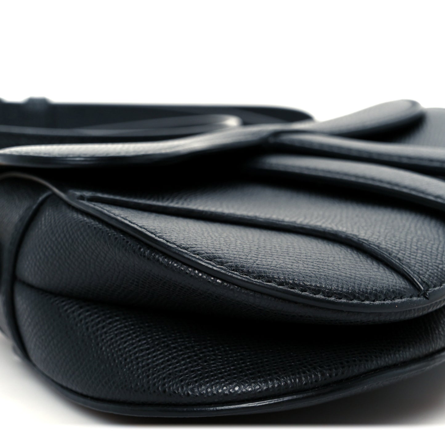 Grained Calfskin Mini Saddle Bag With Strap Black