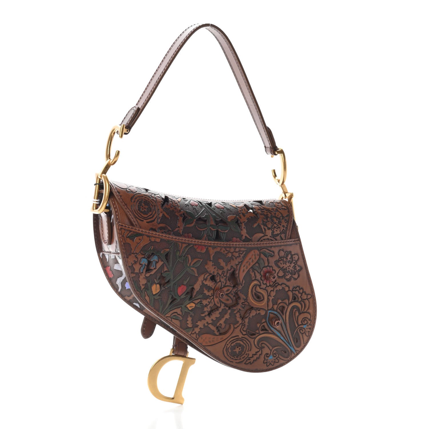 Christian Dior Calfskin Laser Cut Saddle Bag Brown Multicolor 3 of 9