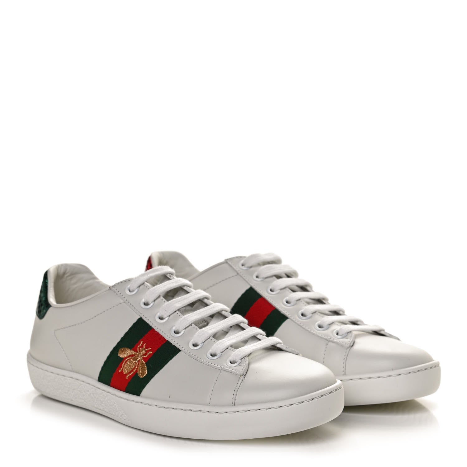 Gucci Calfskin Ayers Bee Embroidered Womens Ace Sneakers 36 White Green 3 of 11