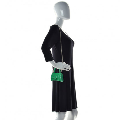 Balenciaga Shiny Calfskin Tonal B Crocodile Embossed Hourglass Top Handle Bag Mini with Chain Vivid Green 3 of 8