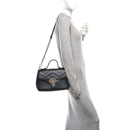 Gucci Calfskin Matelasse Small GG Marmont Top Handle Shoulder Bag Black 2 of 10