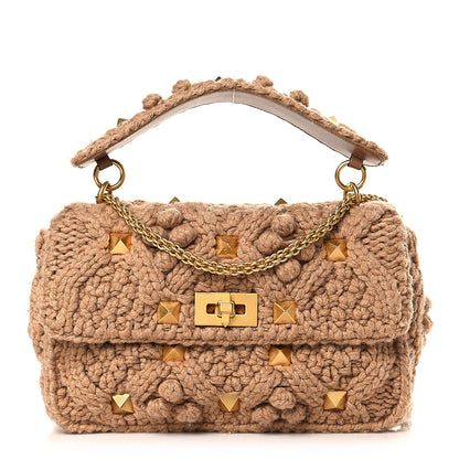 Valentino Garavani Cashmere Large Roman Stud Shoulder Bag Beige 1 of 8