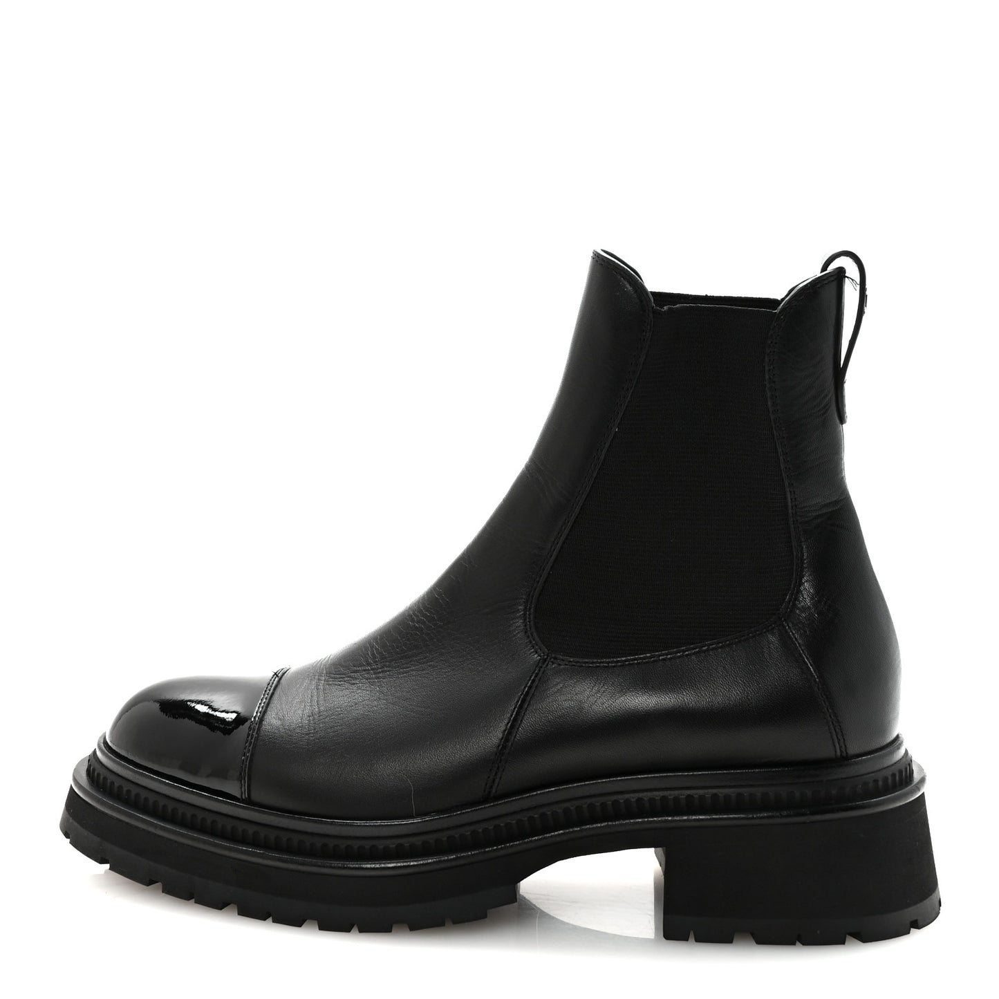 Calfskin Patent Cap Toe Ankle Boots 39.5 Black
