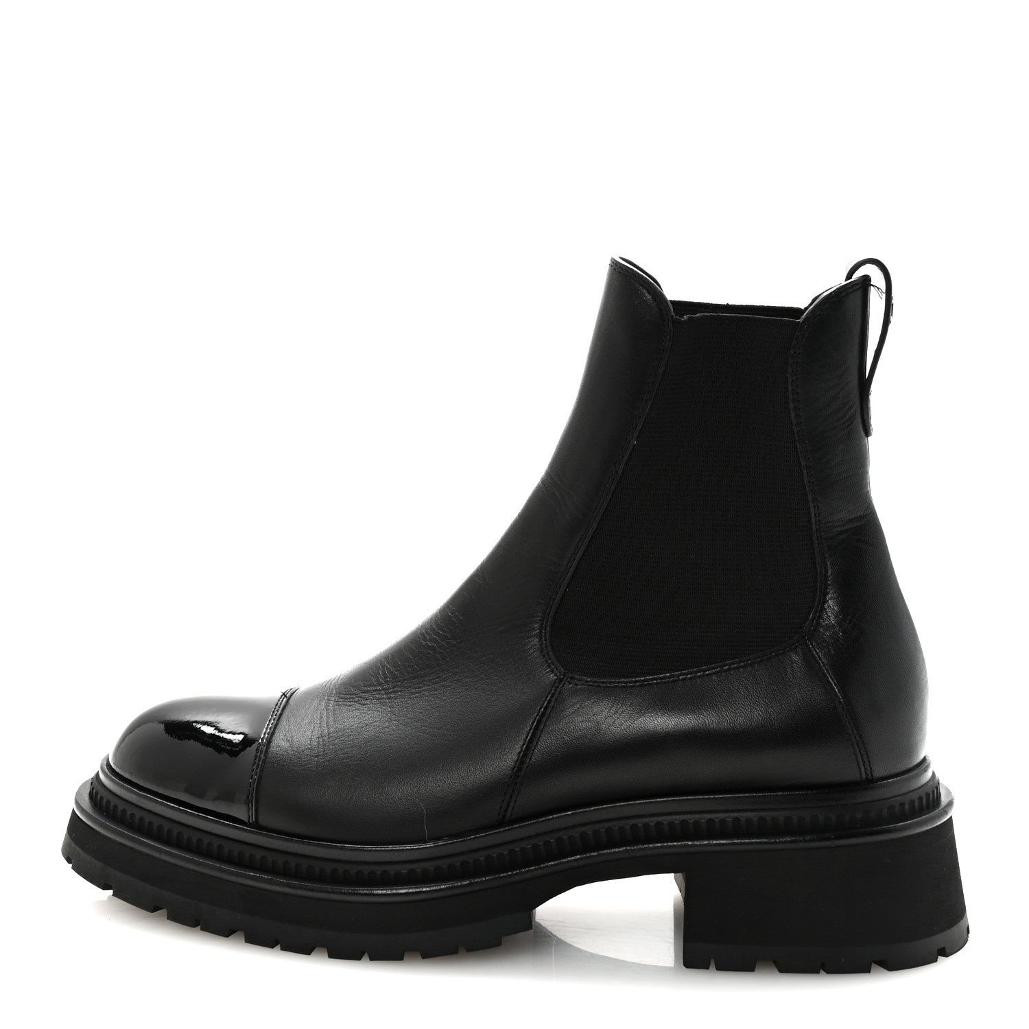 Chanel Calfskin Patent Cap Toe Ankle Boots 39.5 Black 1 of 9