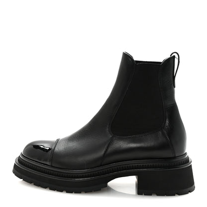 Chanel Calfskin Patent Cap Toe Ankle Boots 39.5 Black 1 of 9