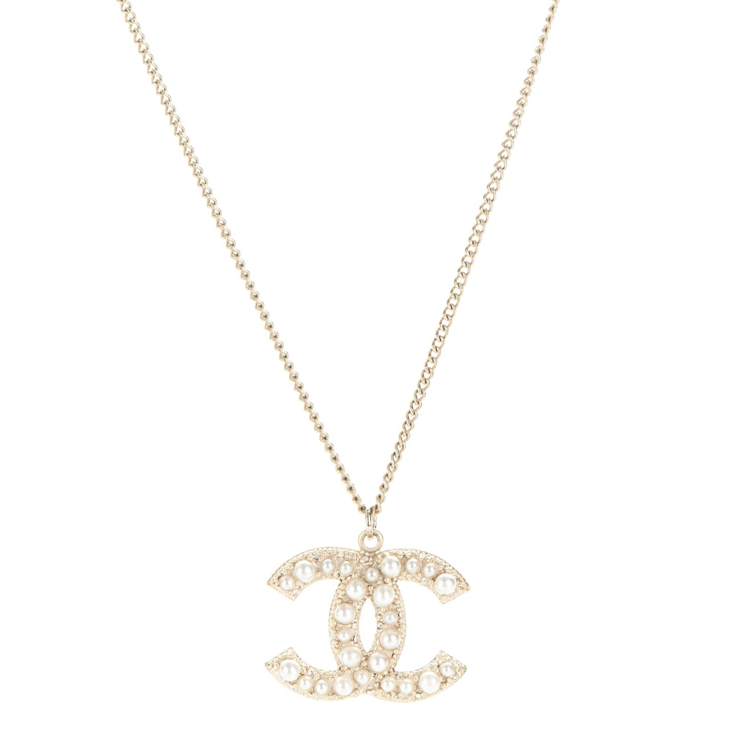 Pearl CC Pendant Necklace Gold