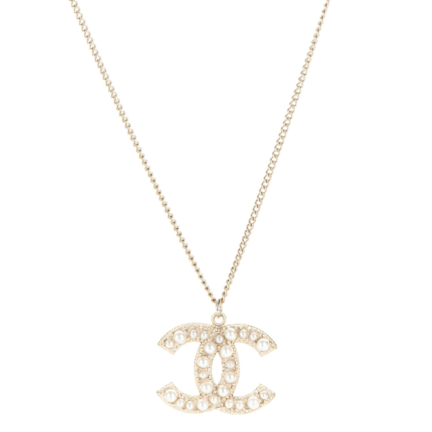 Chanel Pearl CC Pendant Necklace Gold 1 of 7