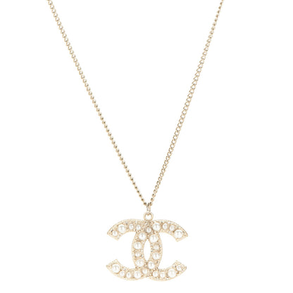 Chanel Pearl CC Pendant Necklace Gold 1 of 7