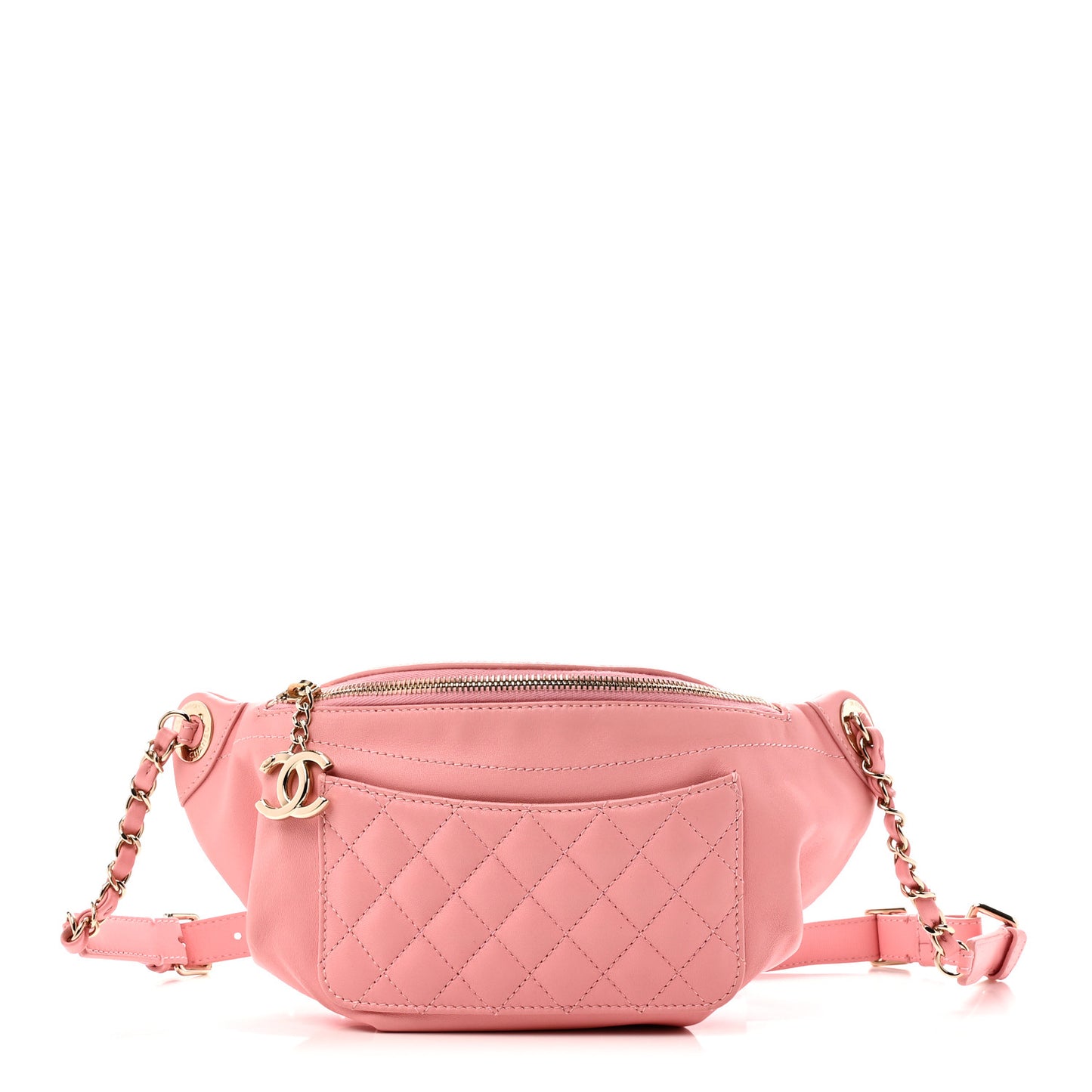 Lambskin Quilted Bi Waist Bag Fanny Pack Pink