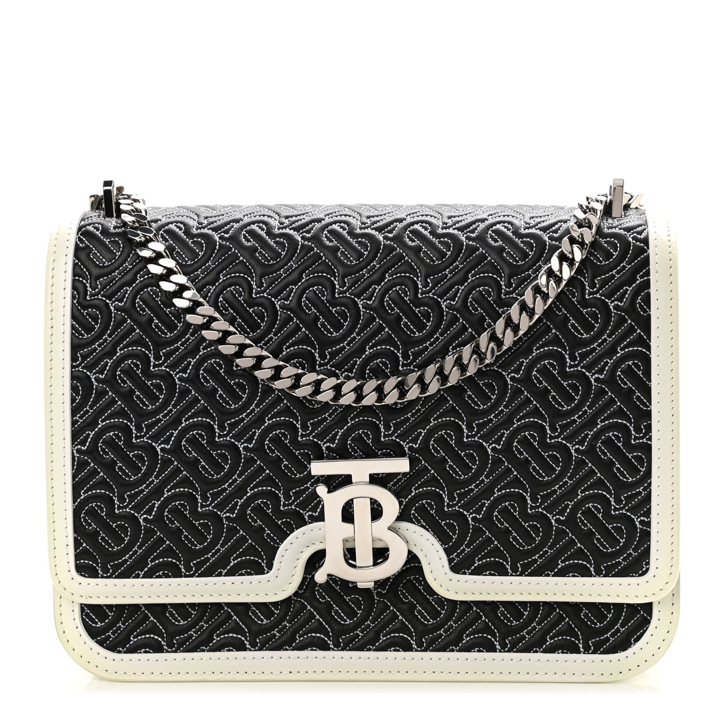 Calfskin Monogram Embossed Medium TB Chain Bag Black White