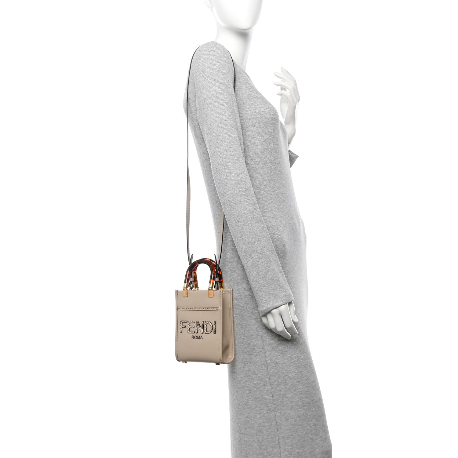 Fendi Vitello King Plexiglass Elaphe Snakeskin Print Logo Mini Fendi Sunshine Shopper Tote Nuvola Daisy Roccia 2 of 11