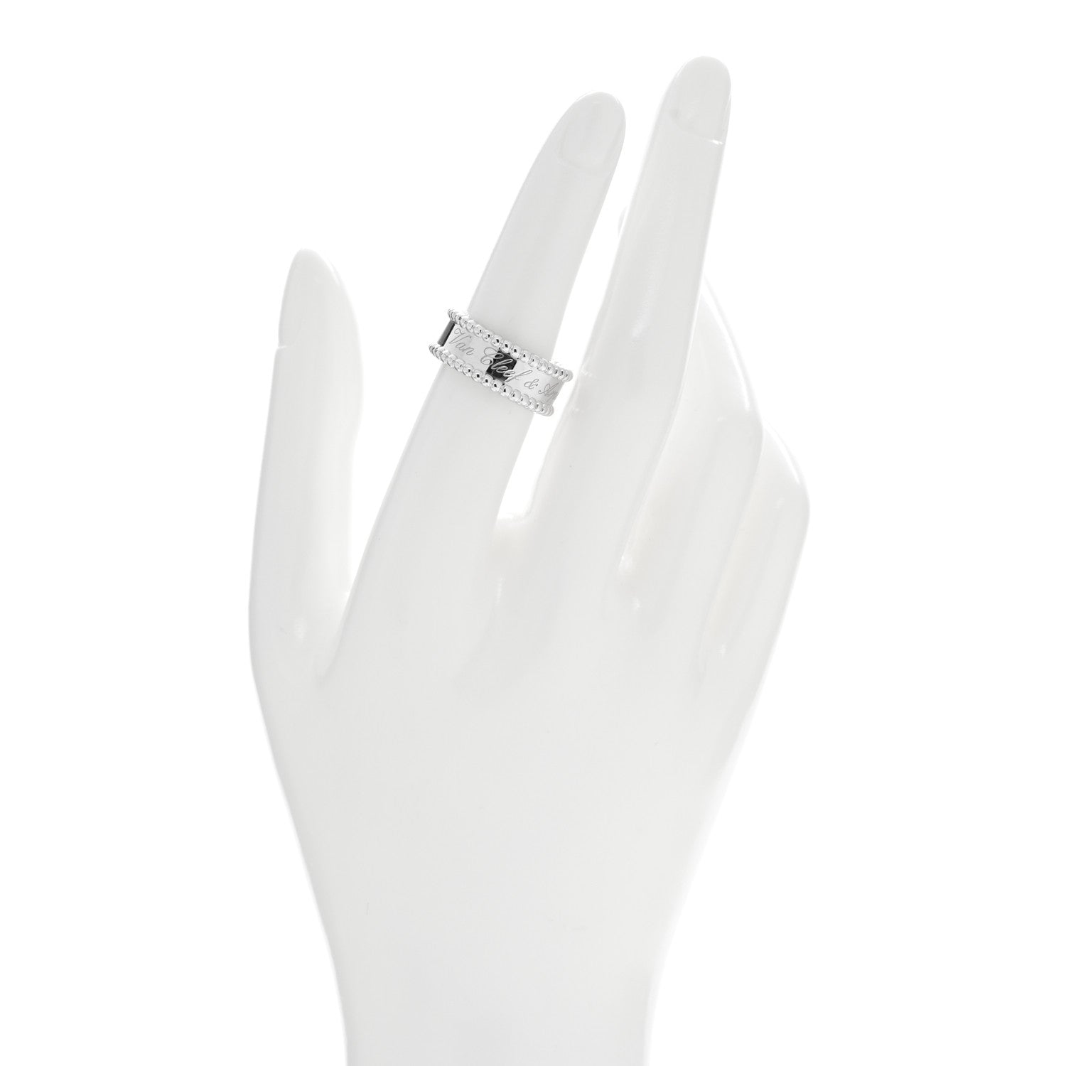 Van Cleef & Arpels 18K White Gold Perlee Signature Ring 53 6.5 1 of 4