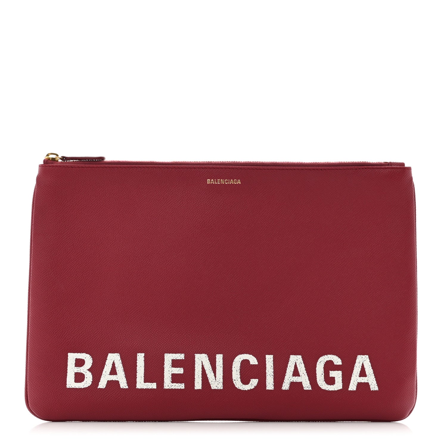 Balenciaga Signature Grained Calfskin Large Ville Zip Pouch Rouge Grenat White 1 of 7