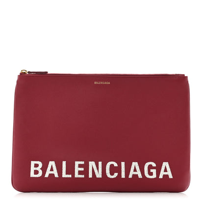 Balenciaga Signature Grained Calfskin Large Ville Zip Pouch Rouge Grenat White 1 of 7