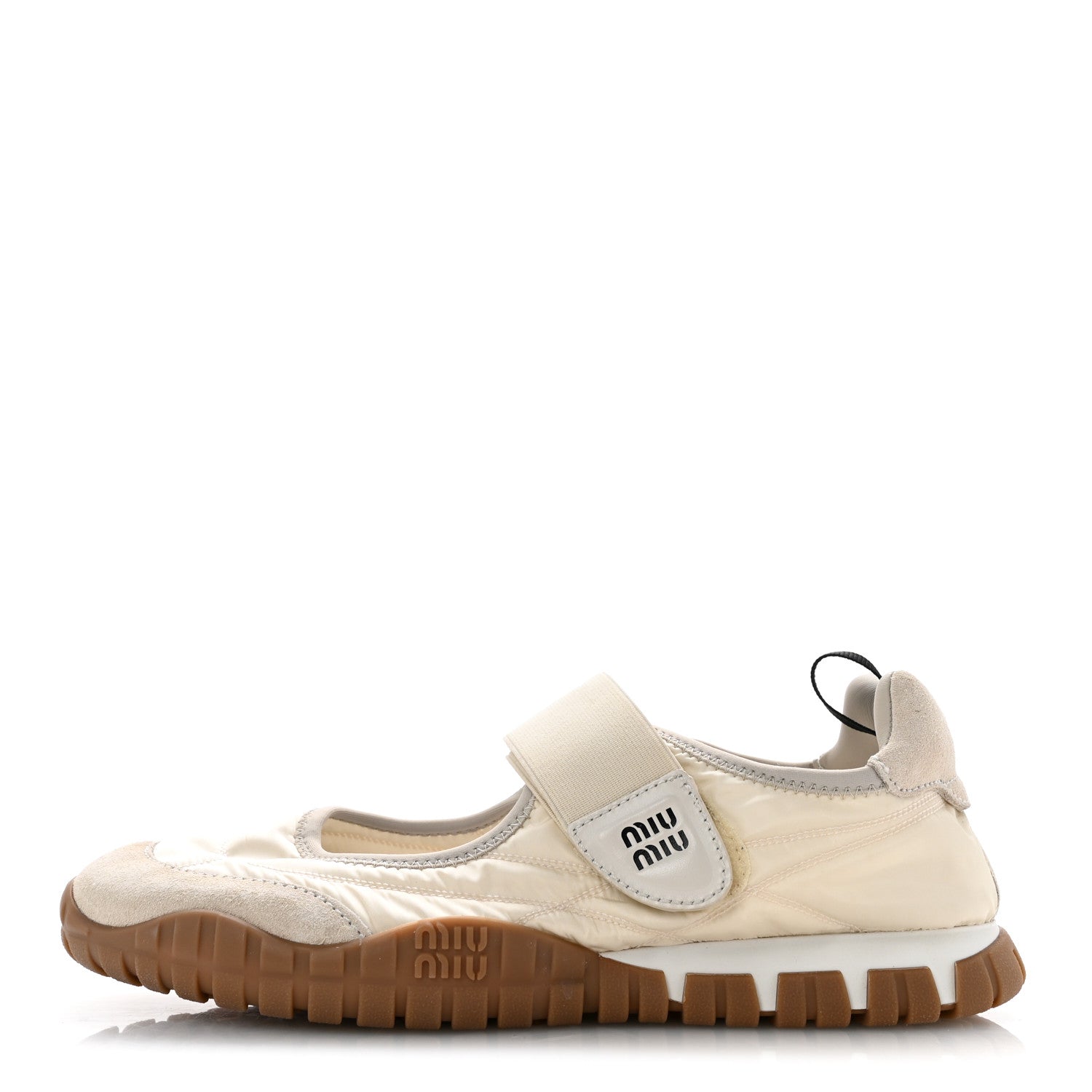 Miu Miu Technical Fabric Suede Womens Tyre Ballerina Flats 36.5 Ivory 1 of 8