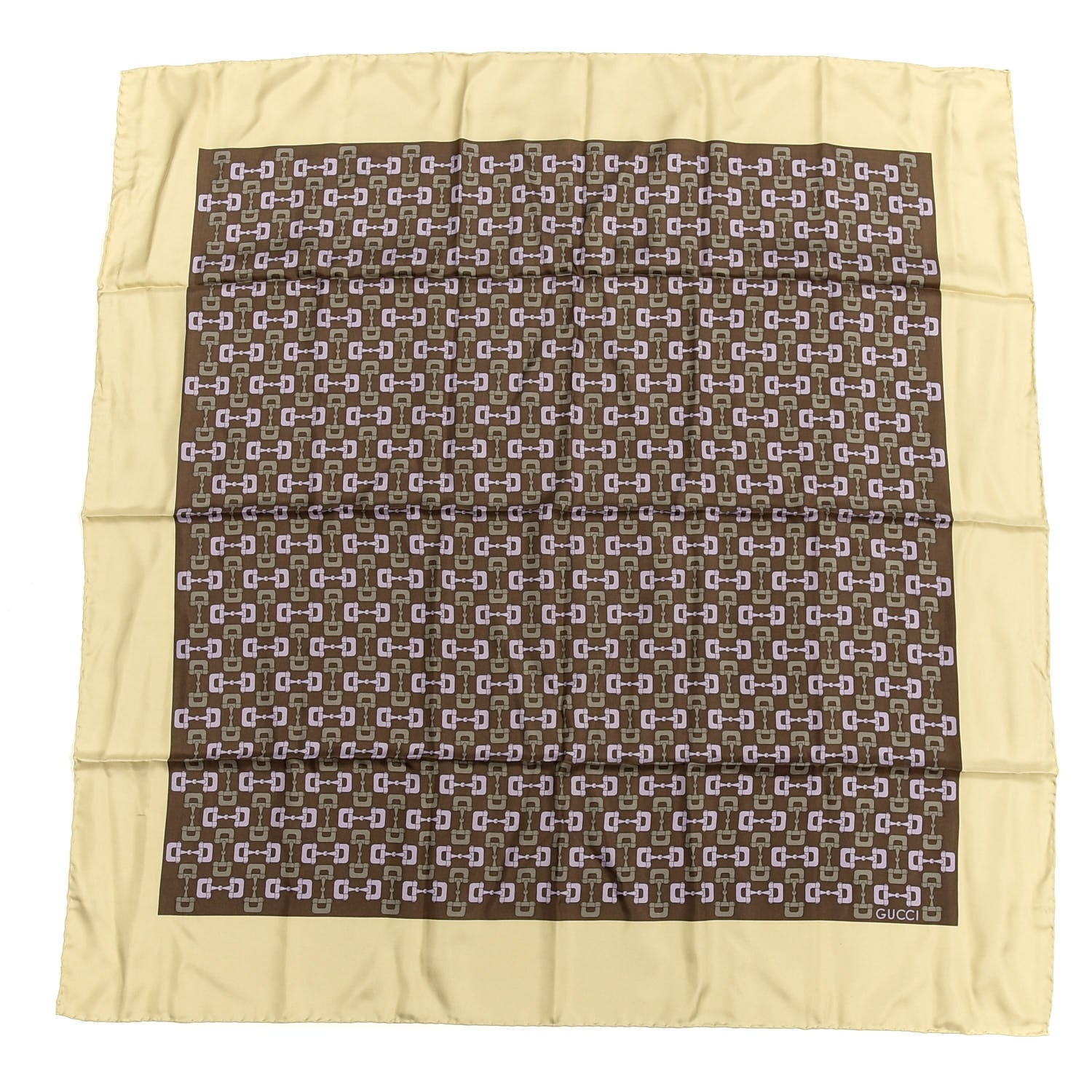 Gucci Silk Horsebit Square Scarf Ivory Brown 1 of 3