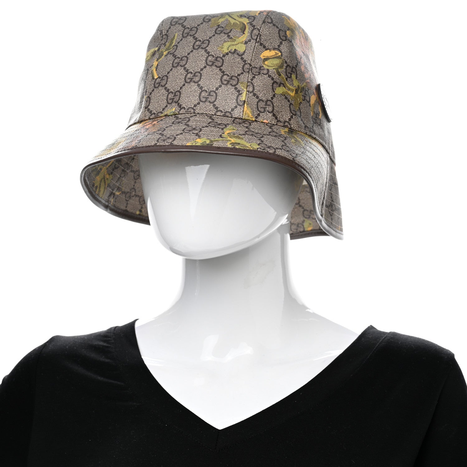 Gucci GG Supreme Monogram Azalea Calfskin Dusty Carnation Retro Interlocking G Bucket Hat Beige Ebony Multicolor 2 of 12