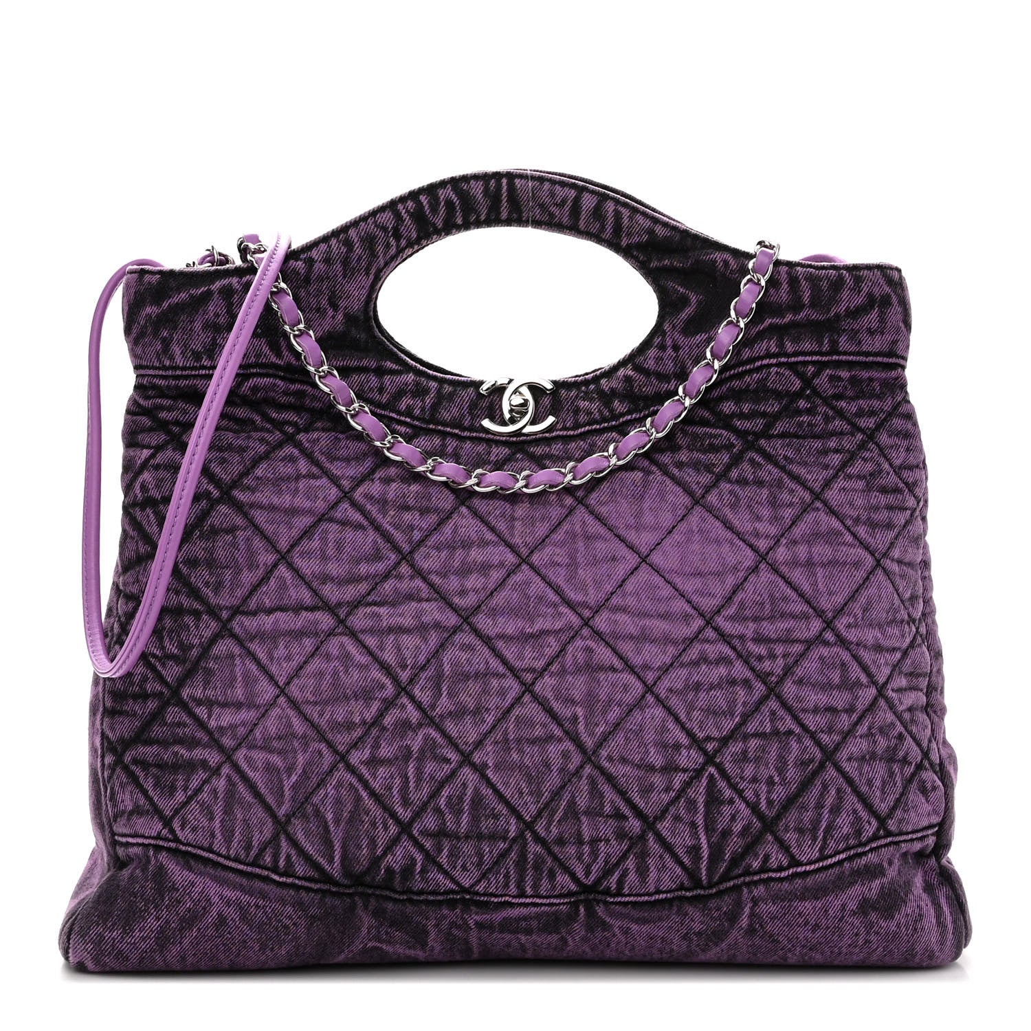 Chanel Denim Quilted Large 31 Denimpression Shopping Bag Purple Black 1 of 10