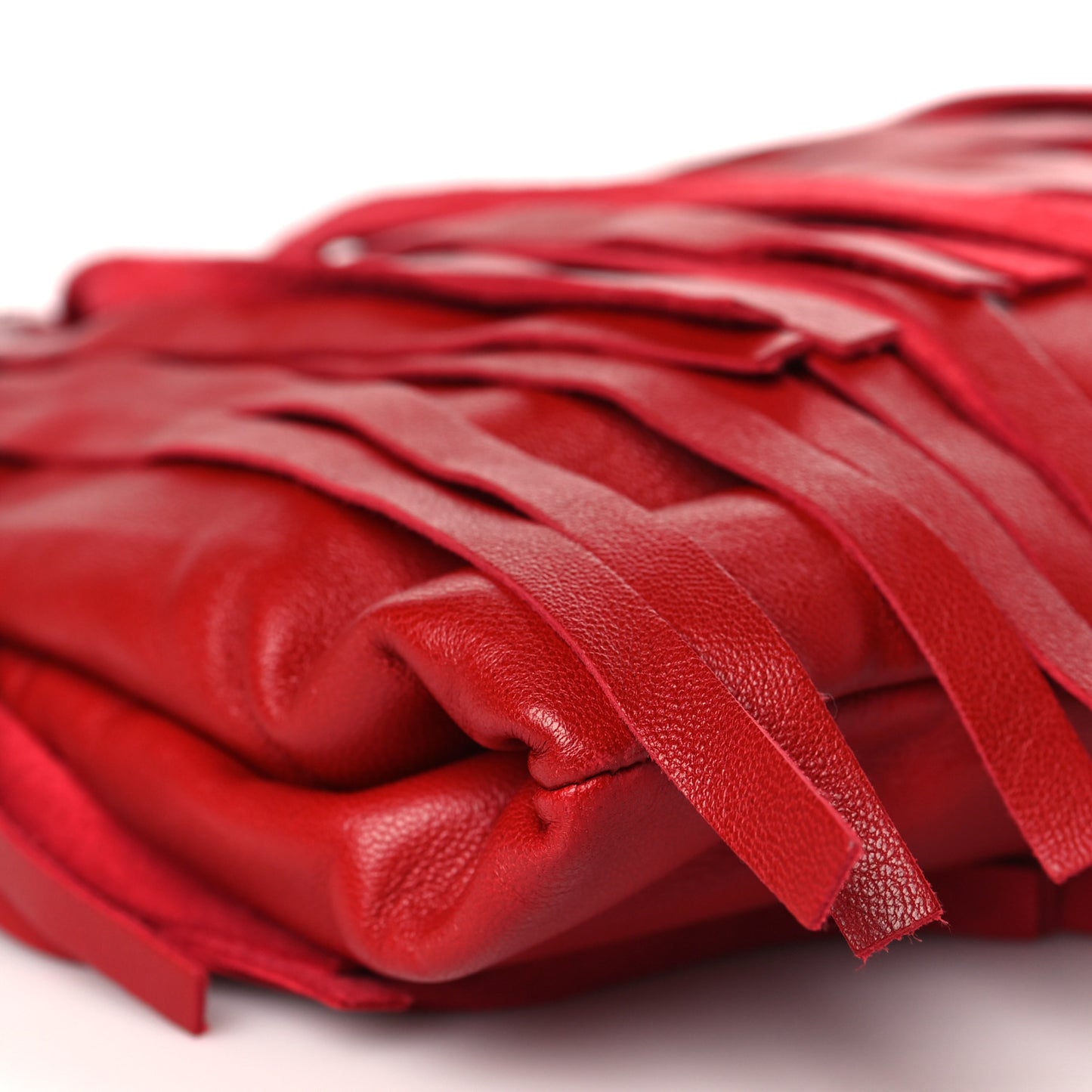 City Calfskin Fringe Clutch Rosso