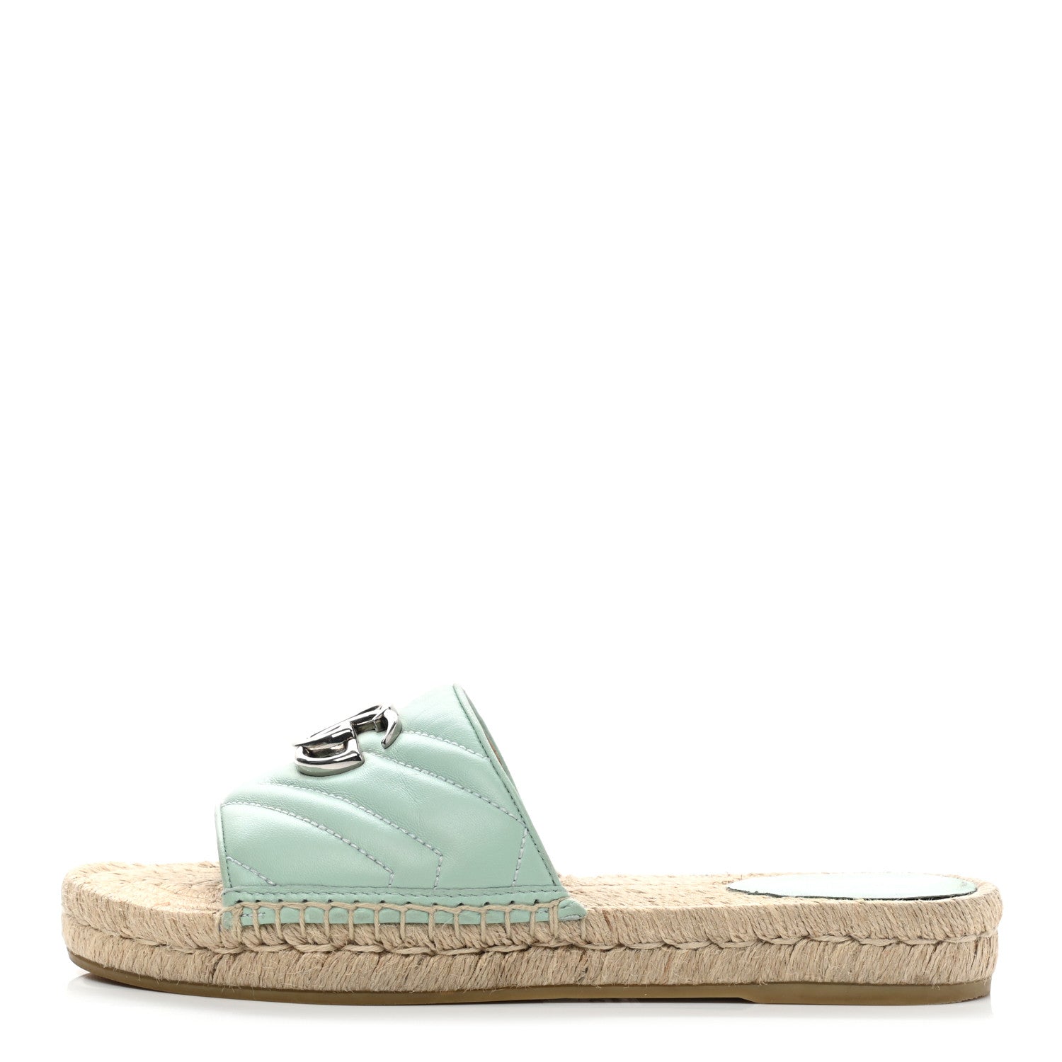Gucci Nappa Matelasse GG Marmont Espadrille Slide Sandals 38 Water Green 1 of 10