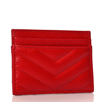 Saint Laurent Grain De Poudre Matelasse Chevron Monogram Credit Card Case New Red 3 of 7
