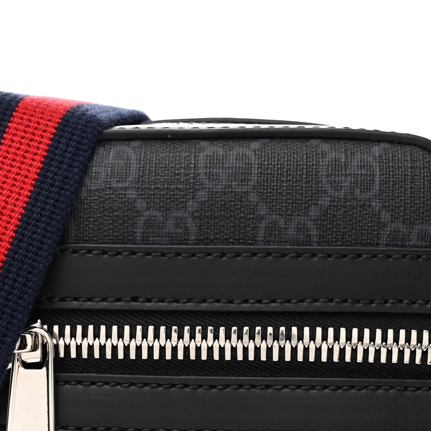 GG Supreme Monogram Appia Calfskin Web Small Camera Messenger Bag Black Grey
