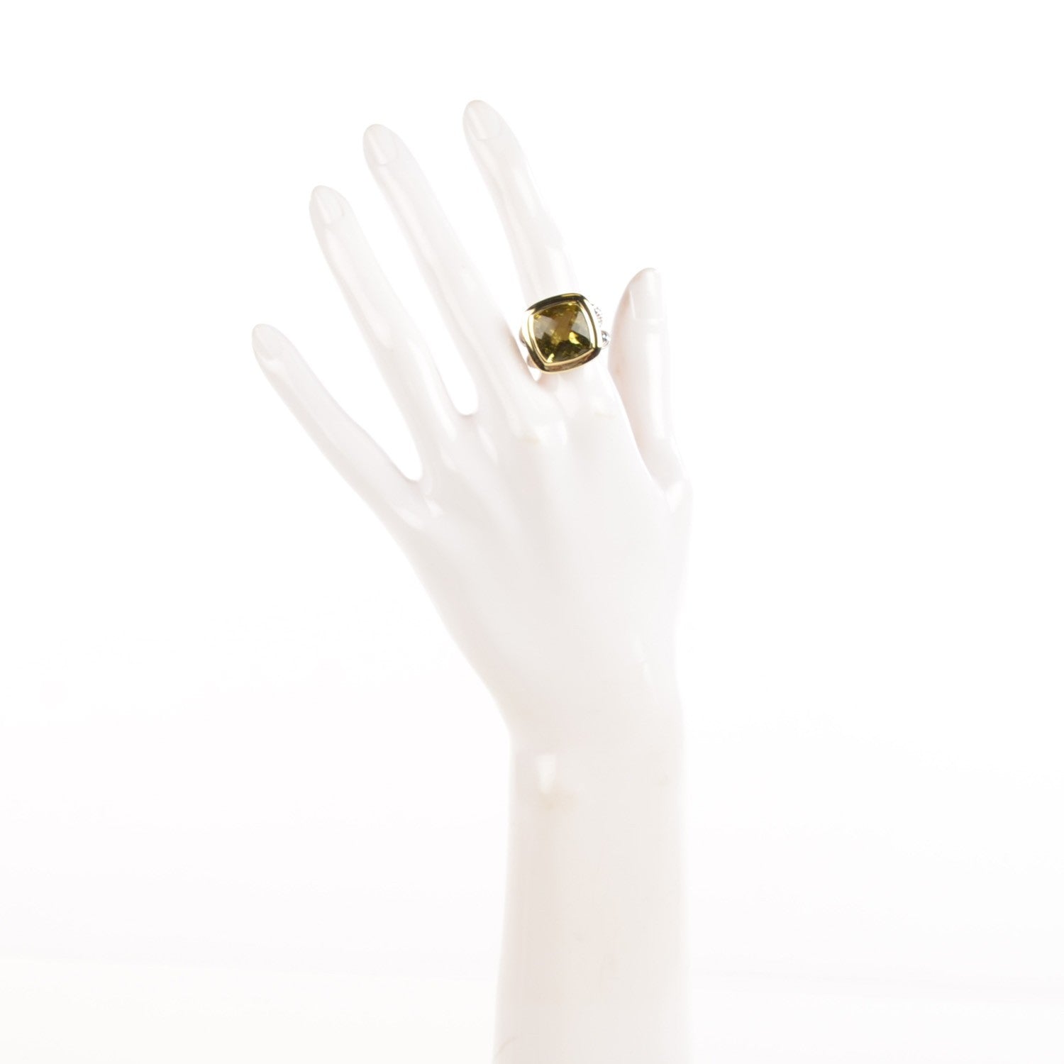 David Yurman Sterling Silver 18K Yellow Gold Peridot 11mm Albion Ring 52 6 2 of 4