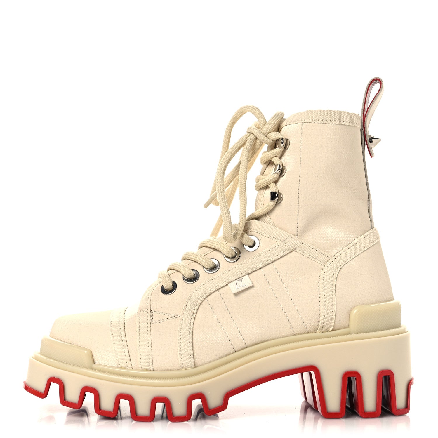 Christian Louboutin Toile Enduite Calfskin Womens Panaroot Dune Donna Flat Boots 36.5 Natural 1 of 10