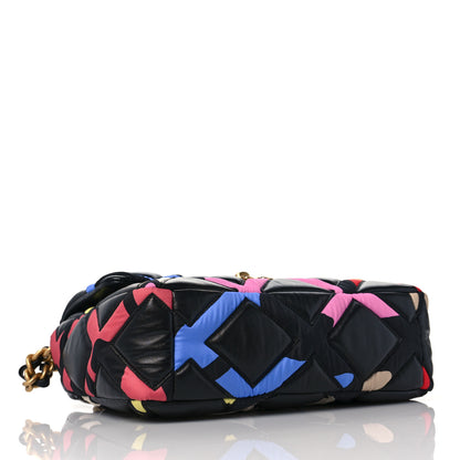 Chanel Lambskin Printed Fabric Medium Chanel 19 Flap Black Multicolor 4 of 8