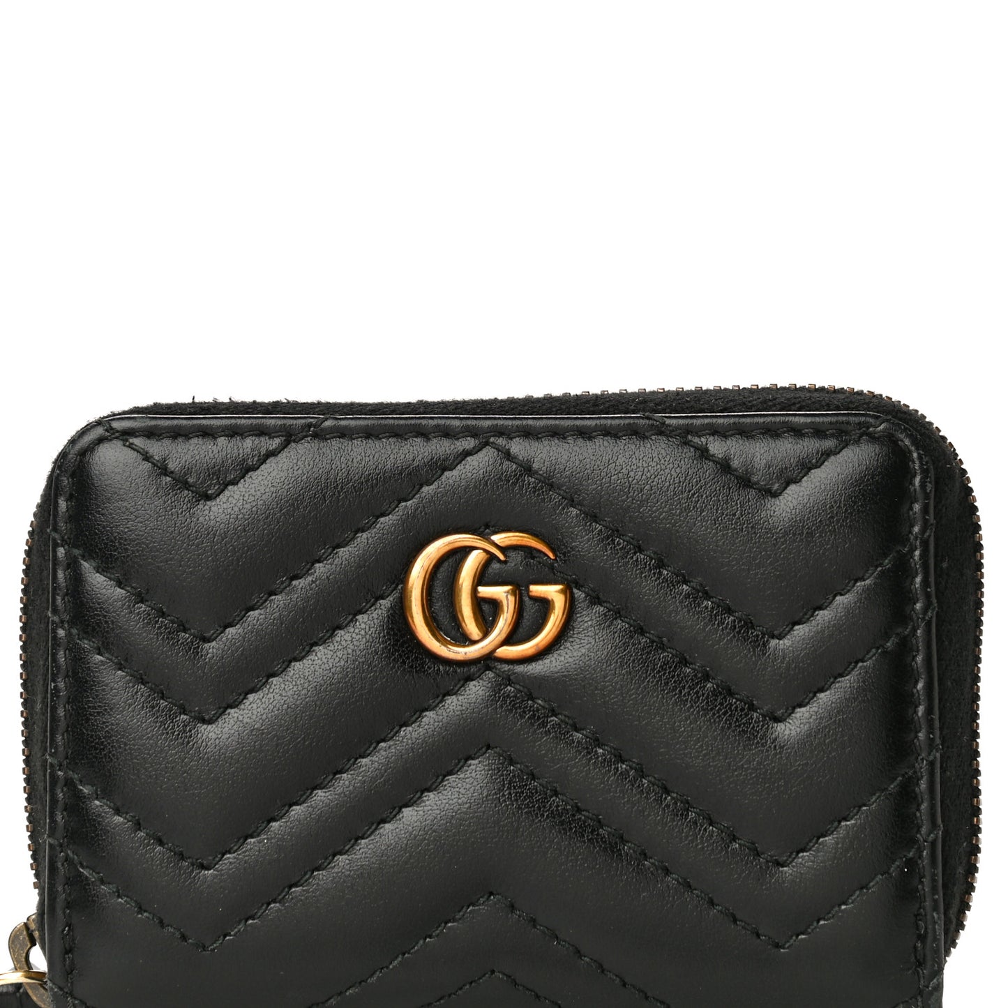 Calfskin Matelasse GG Marmont Zip Around Card Case Black