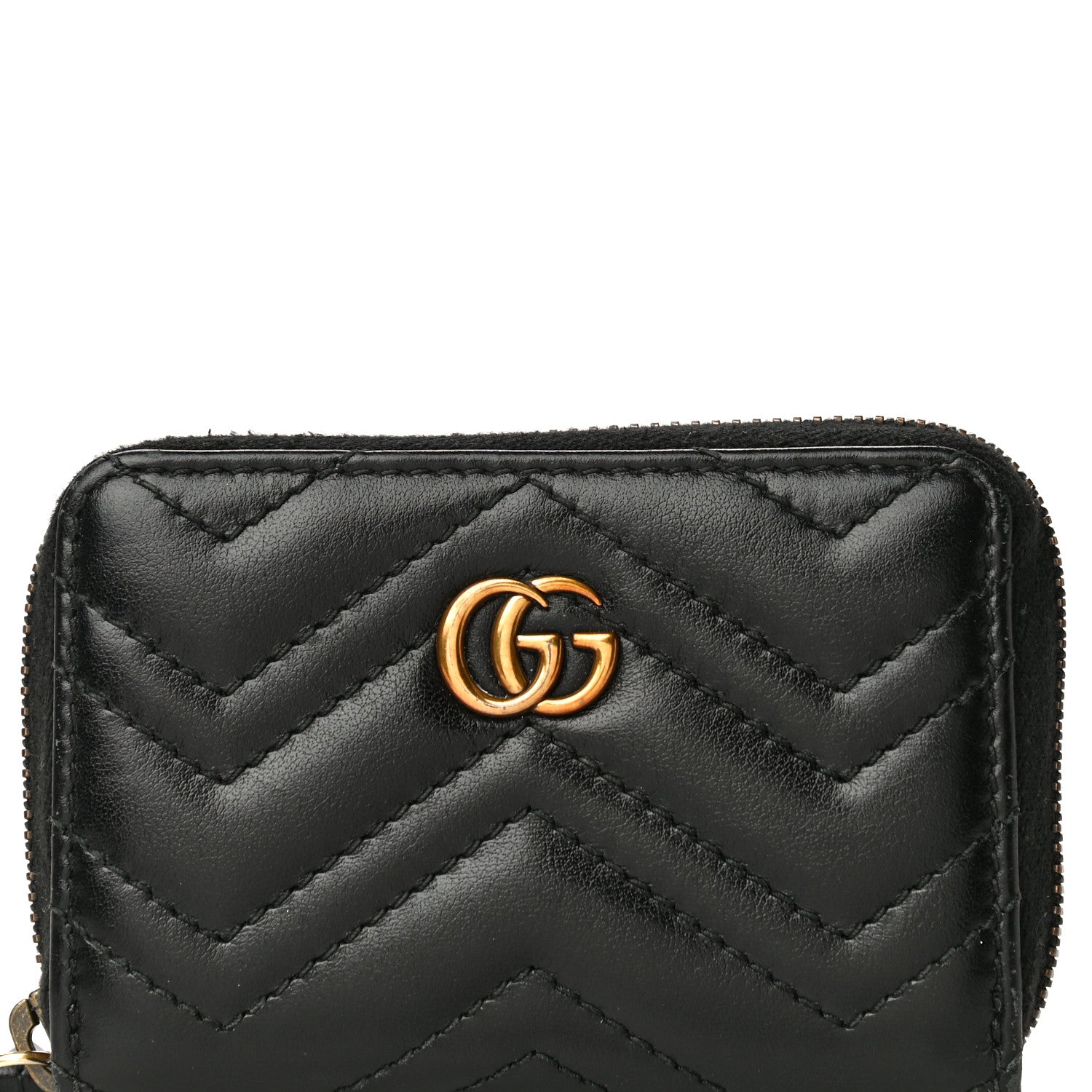 Gucci Calfskin Matelasse GG Marmont Zip Around Card Case Black 7 of 13