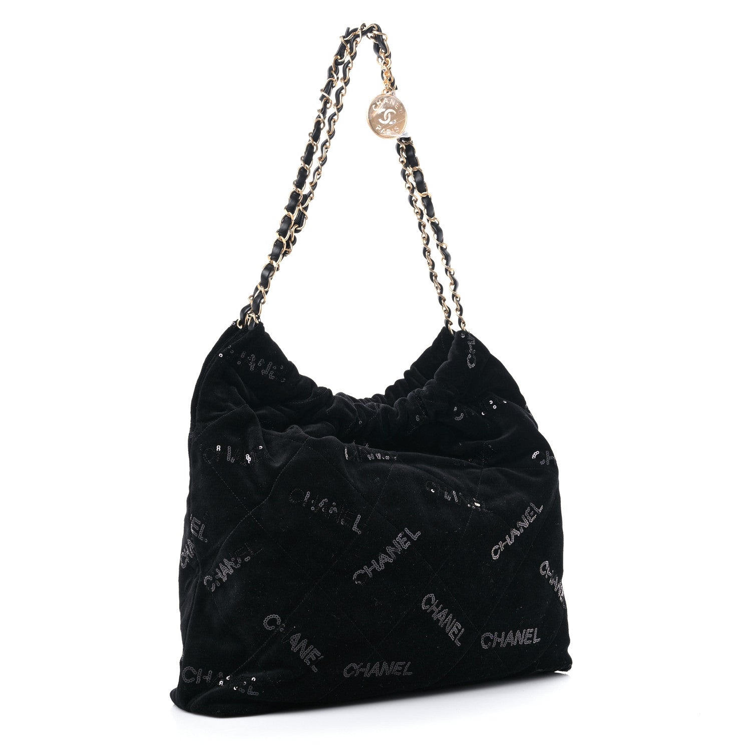 Chanel Velvet Sequin Quilted Chanel 22 Black 4 of 10