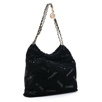 Chanel Velvet Sequin Quilted Chanel 22 Black 4 of 10