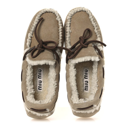 Miu Miu Shearling Moccasin Loafers 35 Beige 2 of 12